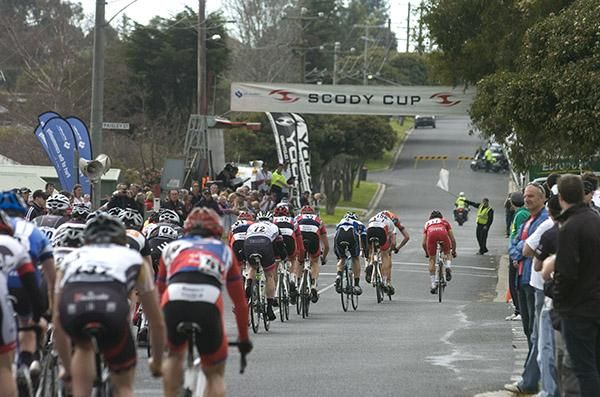 The peloton charge towards an intermediate sprint during stage four in Newborough.