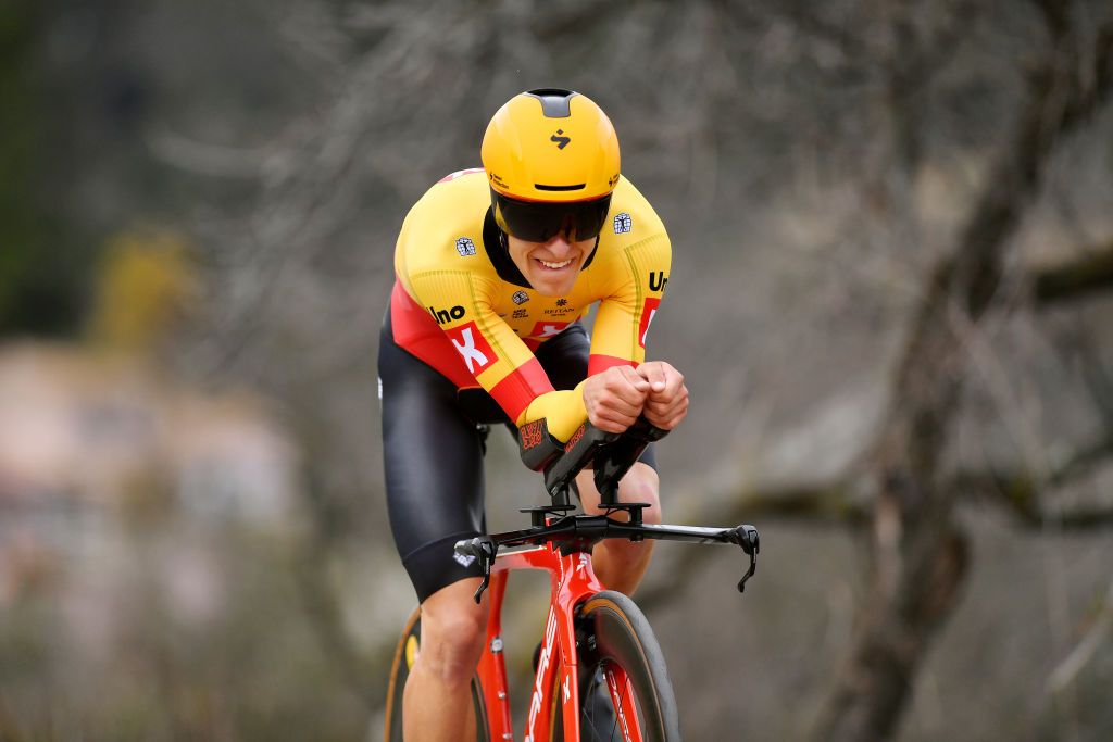 ALES FRANCE FEBRUARY 06 Tobias Halland Johannessen of Norway and UNO X Pro Cycling Team sprints during the 52nd toile De Bessges Tour Du Gard 2022 Stage 5 a 11km individual time trial from Als to Als lErmitage ITT EDB2022 on February 06 2022 in Als France Photo by Luc ClaessenGetty Images