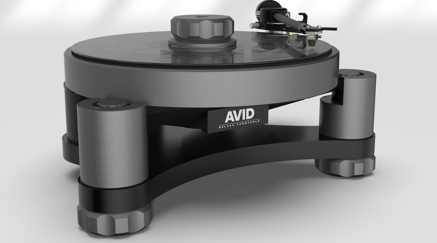 Avid Relveo turntable in a gray room