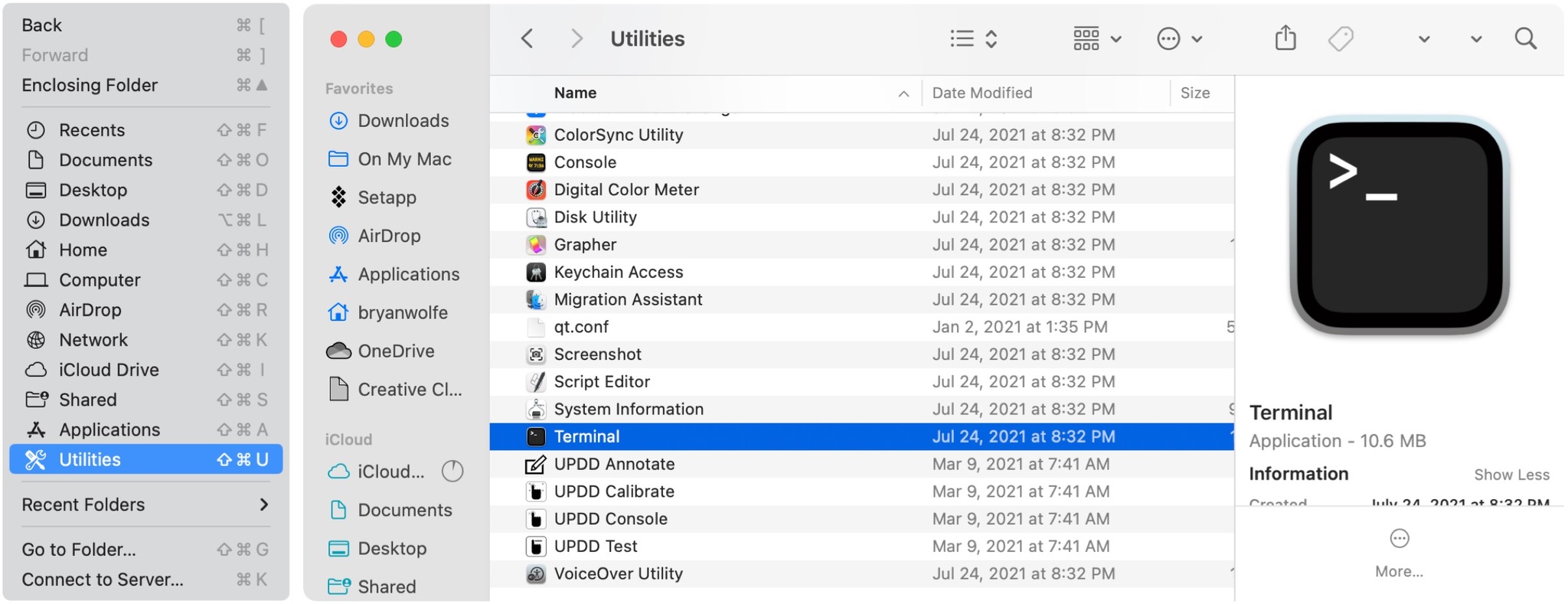 To find hidden files with Terminal, click on the Finder icon on the Dock. Choose Go on the menu bar. Select Utilities. Choose Terminal inside the Utilities folder.