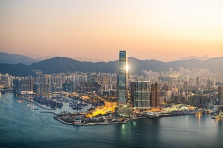 Hong Kong city view from peak at Sunrise