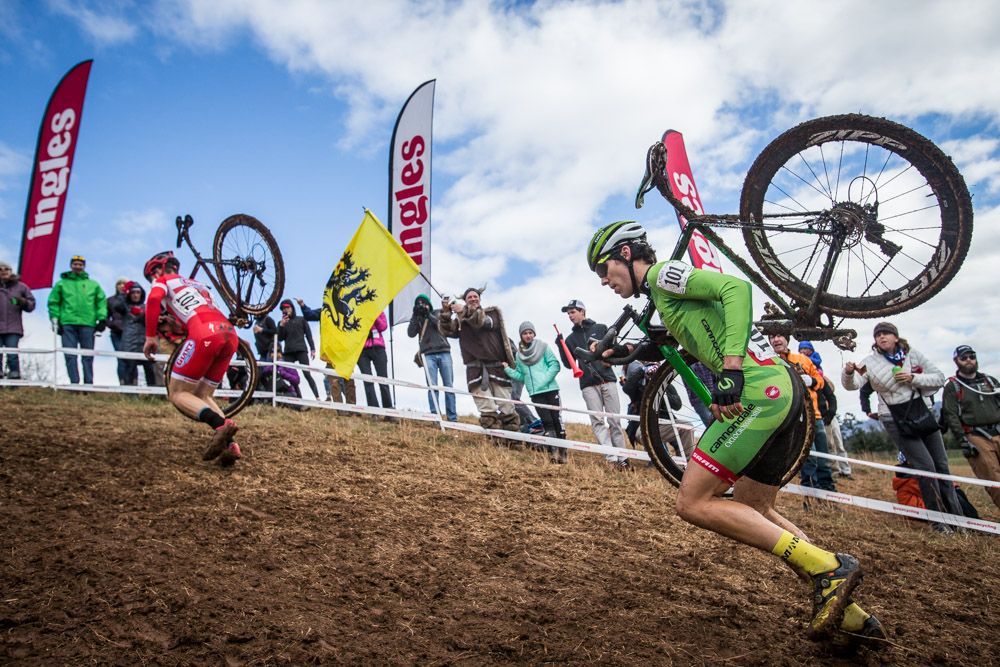 Curtis White (Cannondale) chases Tobin Ortenblad (Cal Giant) up the steep Heckle Hill climb