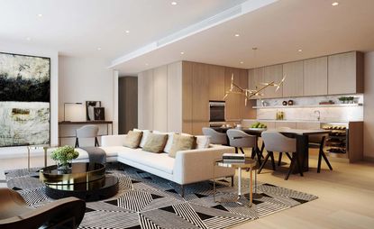 Living room in the Canary Wharf residential development