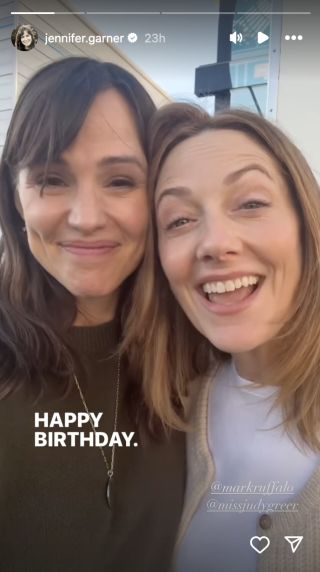 Jennifer Garner and Judy Greer wish Mark Ruffalo a happy birthday via video on Instagram stories.