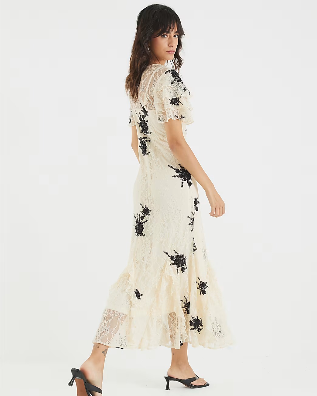Beige Lace Embellished Maxi Dress
