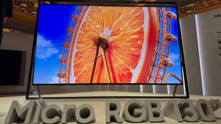Samsung's Micro RGB TV at CES 2026, with a sign saying Micro RGB 130"
