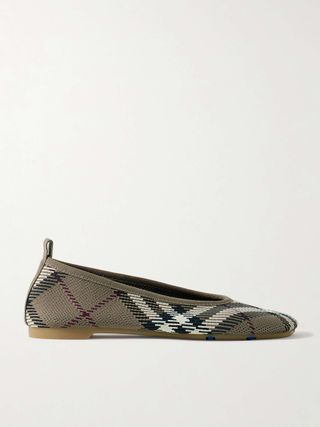 Checked Jacquard-Knit Ballet Flats