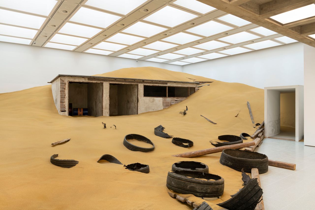 Installation view of Mike Nelson, Triple Bluff Canyon (the woodshed), 2004 &#039;Extinction Beckons&#039; at the Hayward Gallery