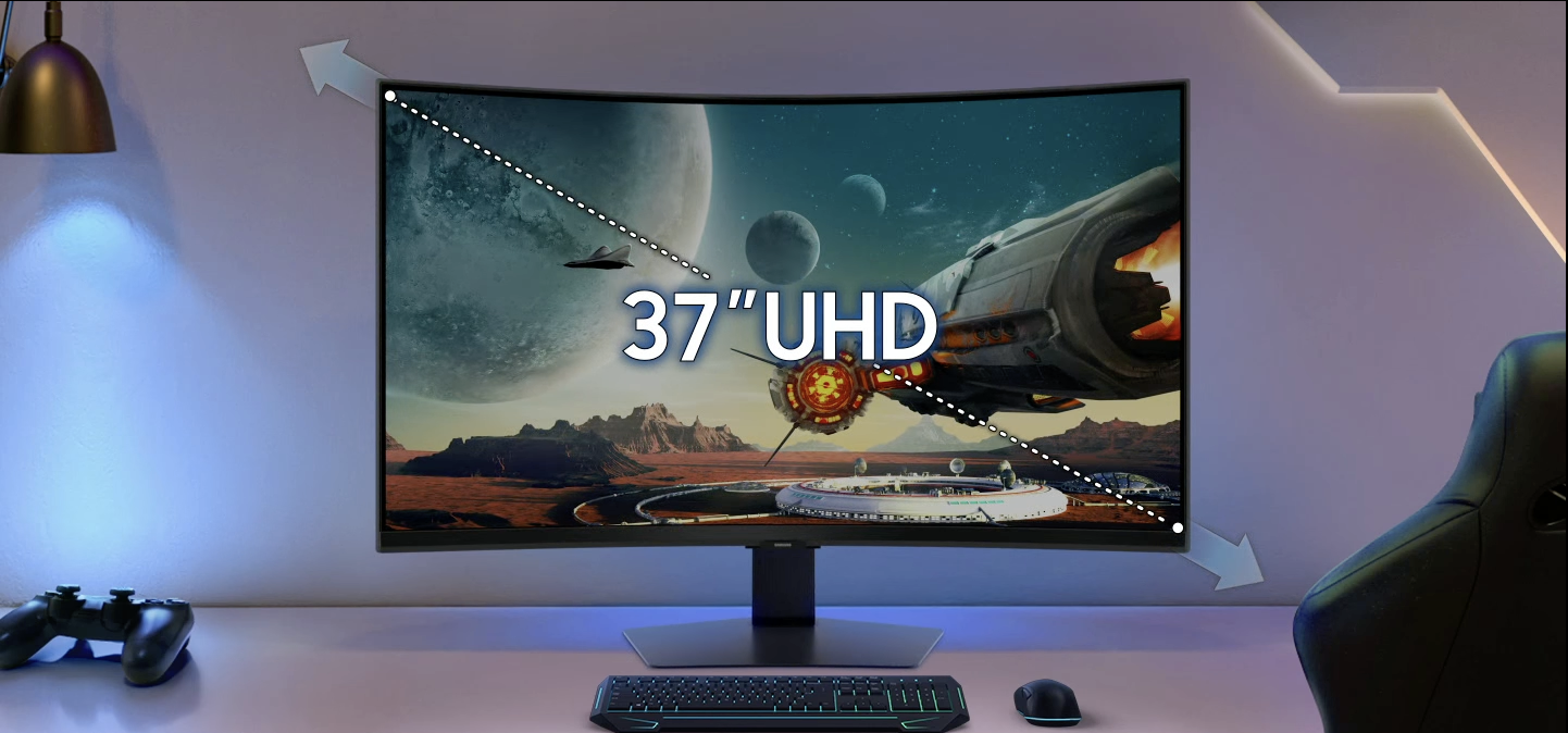 Samsung gaming monitor on a desk