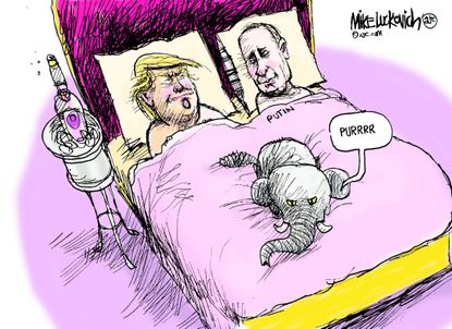 Political cartoon U.S. Donald Trump Putin sleeping with enemy