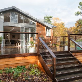 Exterior of house with raised decking area
