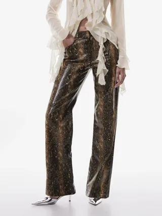 Mango Kim Straight Snake Skin Effect Trousers, Brown/multi