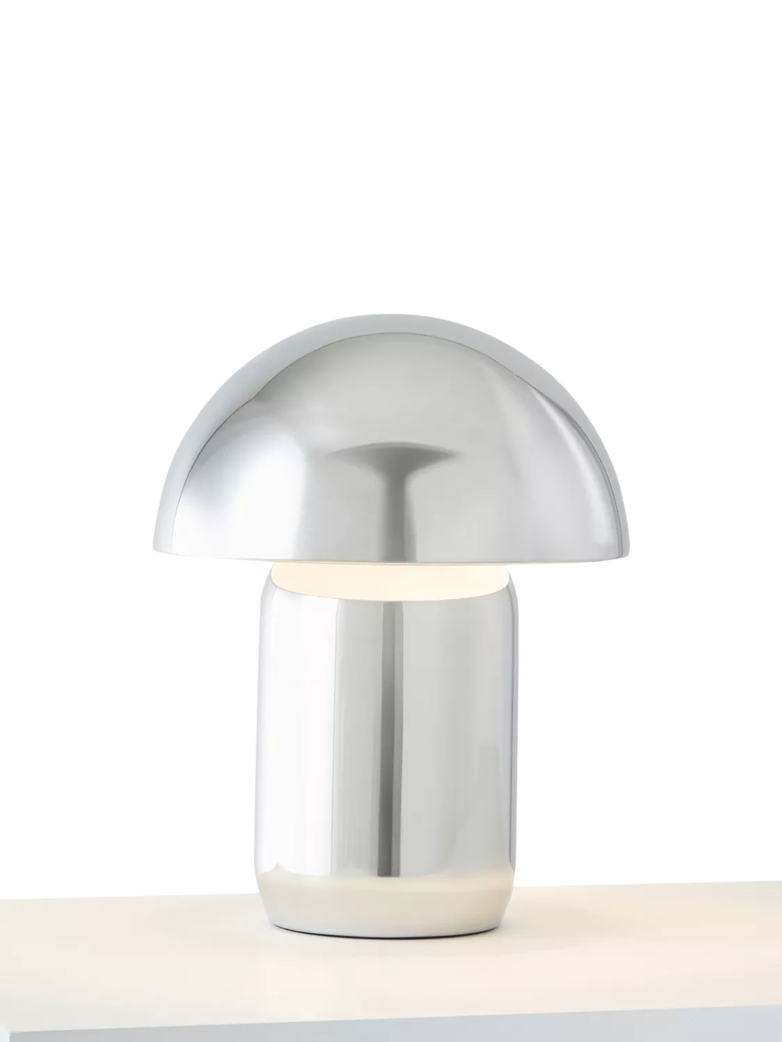 John Lewis Mushroom Rechargeable Dimmable Table Lamp, Polished Chrome