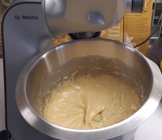 Cake batter in the Bosch Stand Mixer