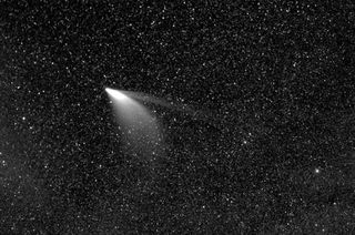 Processed data from the WISPR instrument on NASA’s Parker Solar Probe shows great detail in the twin tails of Comet NEOWISE, as seen on July 5, 2020. The lower, broader tail is the comet’s dust tail, while the thinner, upper tail is the comet’s ion tail.