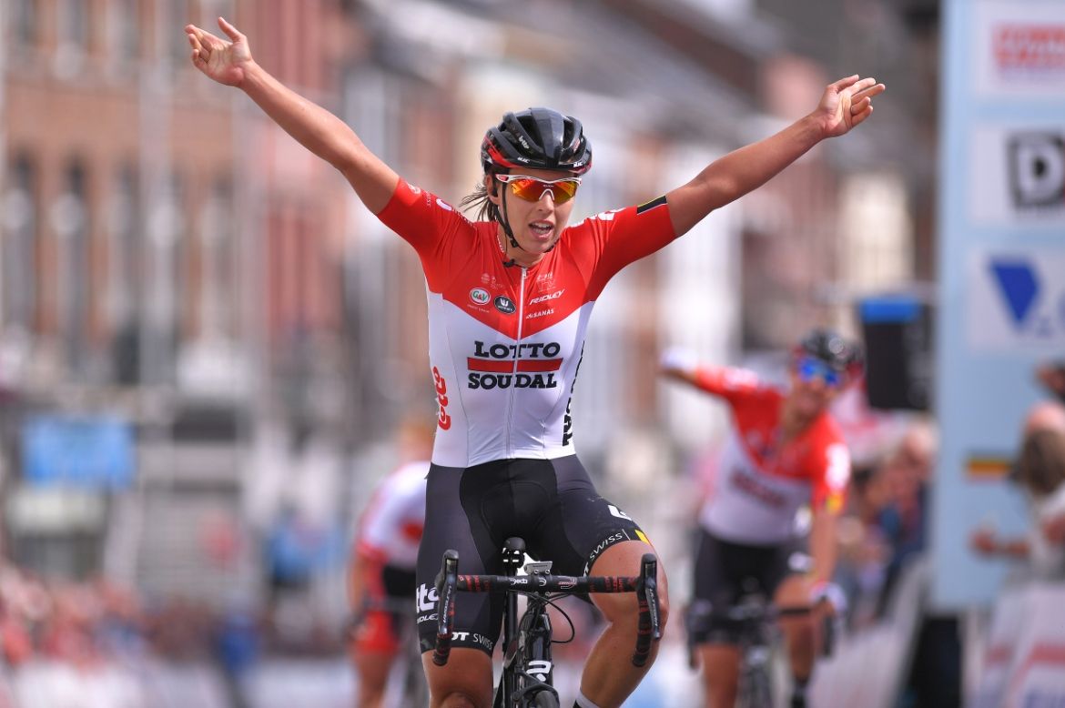 Annelies Dom wins the women's road race at the Belgian national championships