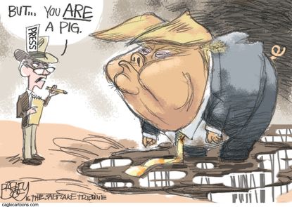 Political Cartoon U.S. Trump Media Hog 2016