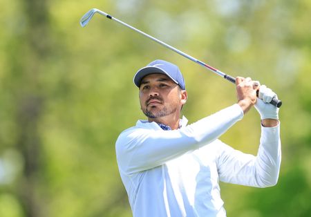 Jason Day plays his tee shot on the 15th hole during the PGA Championship.