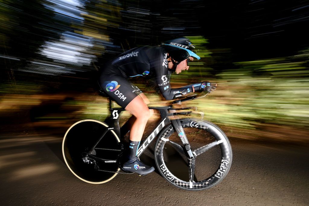 ATHERSTONE ENGLAND OCTOBER 06 Megan Jastrab of United States and Team DSM sprints during the 7th The Womens Tour 2021 Stage 3 a 166km Individual time trial from Atherstone to Atherstone thewomenstour UCIWWT on October 06 2021 in Atherstone England Photo by Justin SetterfieldGetty Images