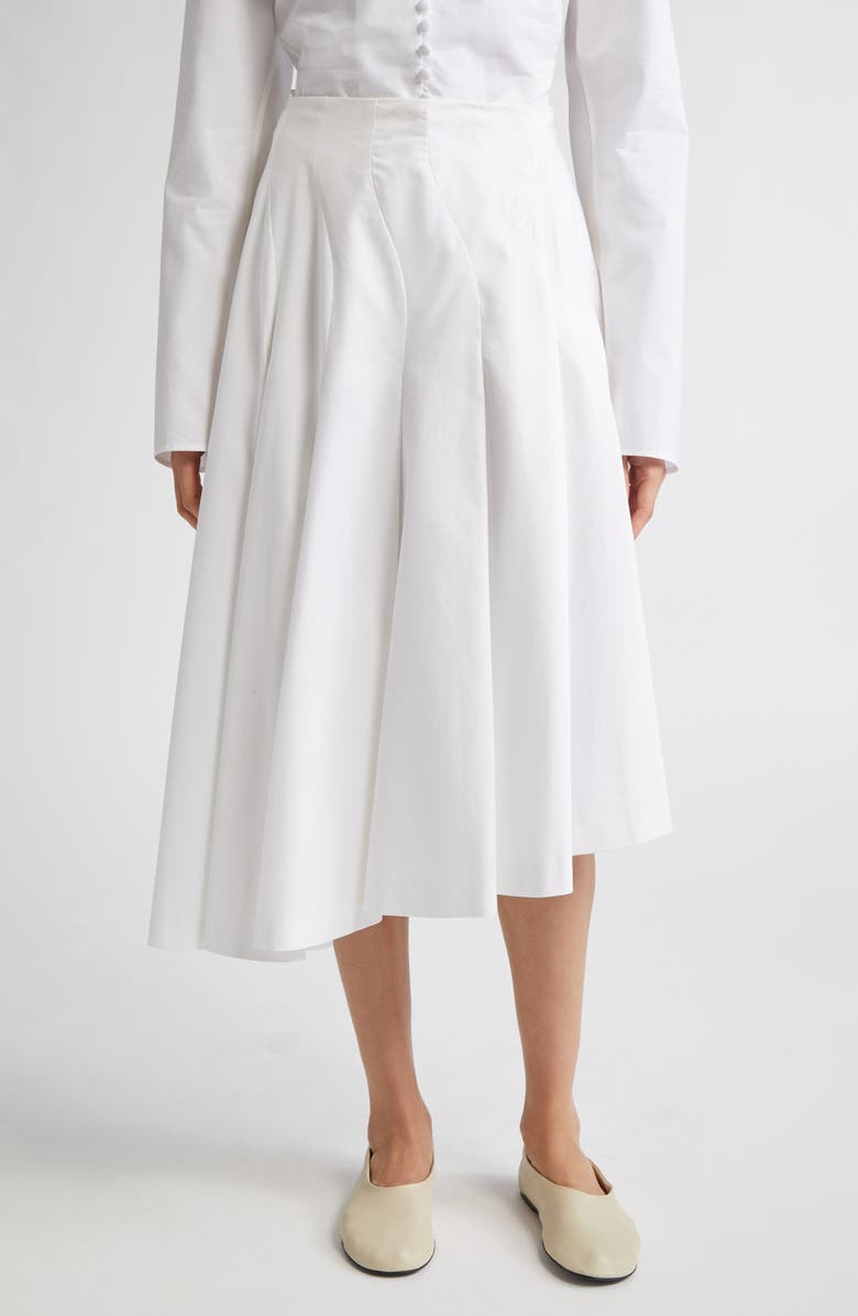 Rio Asymmetric Pleated Organic Cotton Poplin Midi Skirt