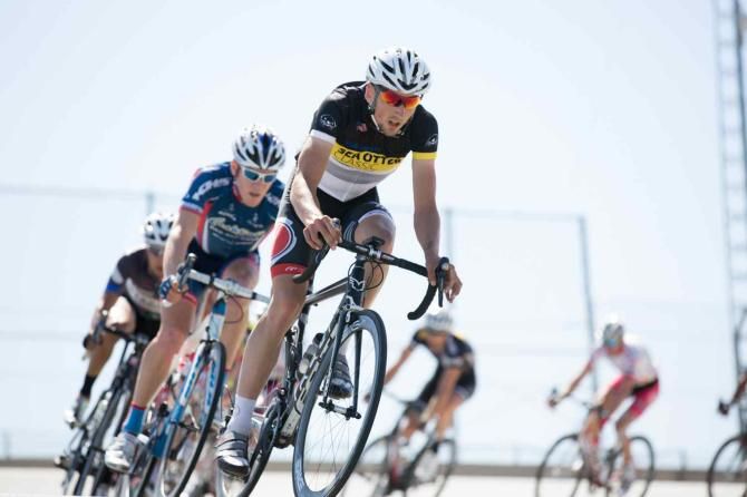 Race GC leader Kirk Carlsen leads the chase group early in the circuit race.