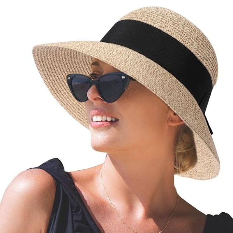 sun hat with black ribbon