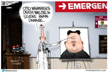 Political cartoon U.S. Otto Warmbier North Korea brain damage