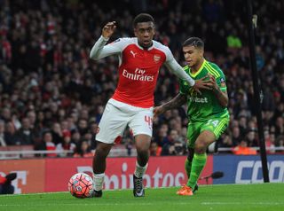 Alex Iwobi in action for Arsenal against Sunderland in January 2016.