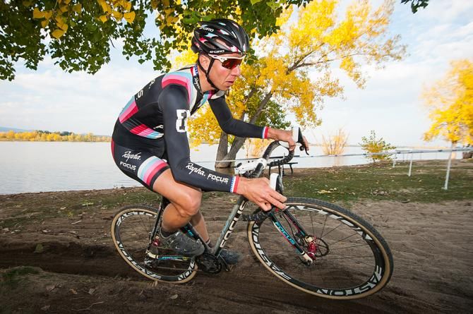 Powers (Rapha) taking a sweeping turn. Colorado Cross Classic.