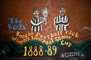 A mural celebrating Bootle's victory in the 1888/89 Liverpool Senior Cup