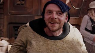Simon Pegg in a behind-the-scenes shot from Star Wars: The Force Awakens