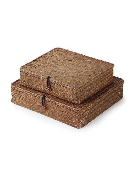 Seagrass Baskets With Lids, Set of 2 