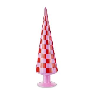 Red and Pink Checkered Glass Tree, 11 In, Holiday Time