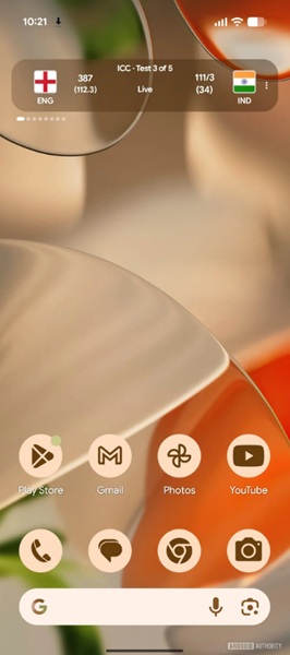 A screenshot leak of a Pixel's home screen, showing sports scores, courtesy of Google's rumored "Gemini Spaces" feature.