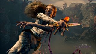 God of War Laufey warrior Faye mid air with sword