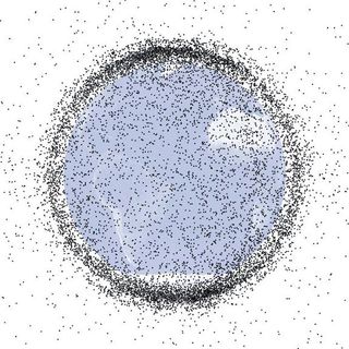 Each dot represents a bit of known space junk that's at least 4 inches (10 cm) in low-Earth orbit, where the space station and shuttles roam. In total, some 19,000 manmade objects this size or bigger orbit Earth as of July 2009; most are in low-Earth orbit. Countless smaller objects are also circling the planet.