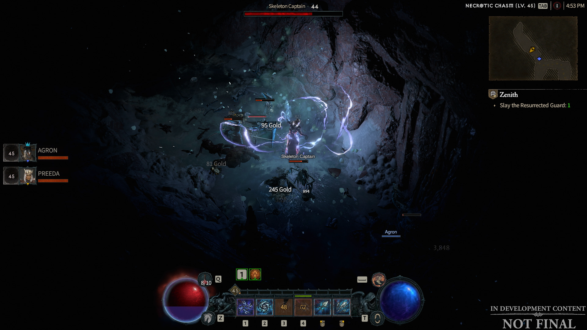 A lightning Sorcerer battling skeletons in Diablo 4.