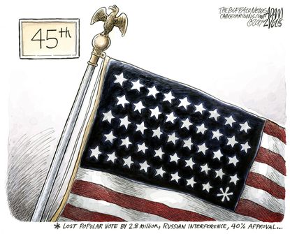 Political Cartoon U.S. Trump approval rating American flag