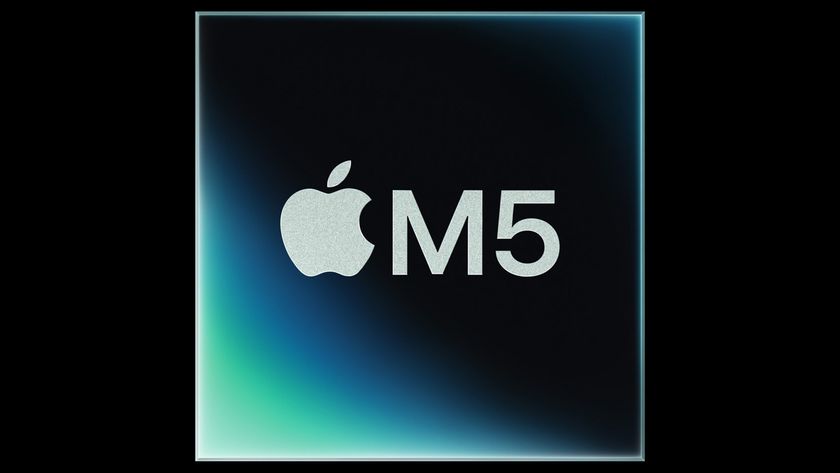 The Apple M5 logo against a black background