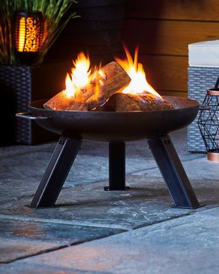 Aldi garden fire pit at nighttime