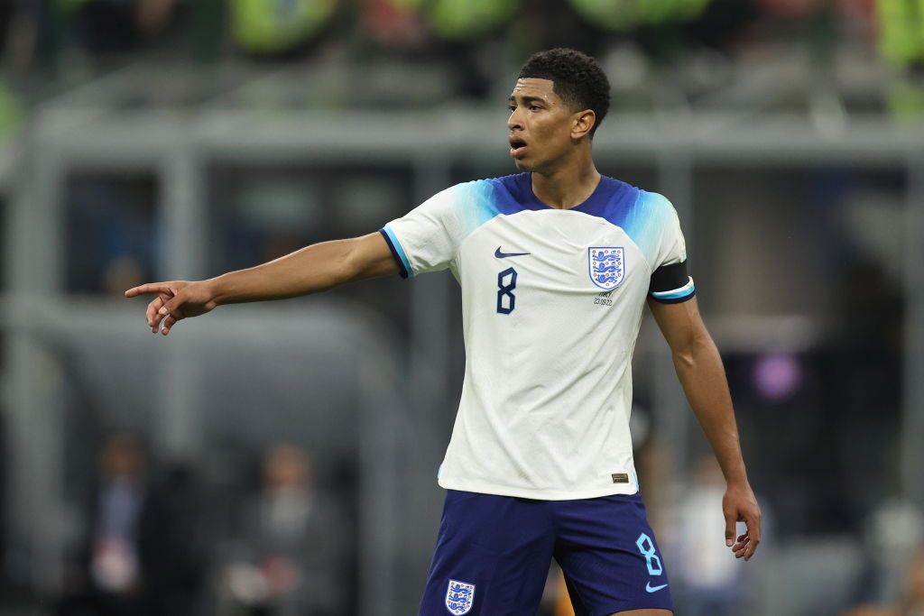 Jude Bellingham of England during the UEFA Nations League League A Group 3 match between Italy and England at San Siro on September 23, 2022 in Milan, Italy.