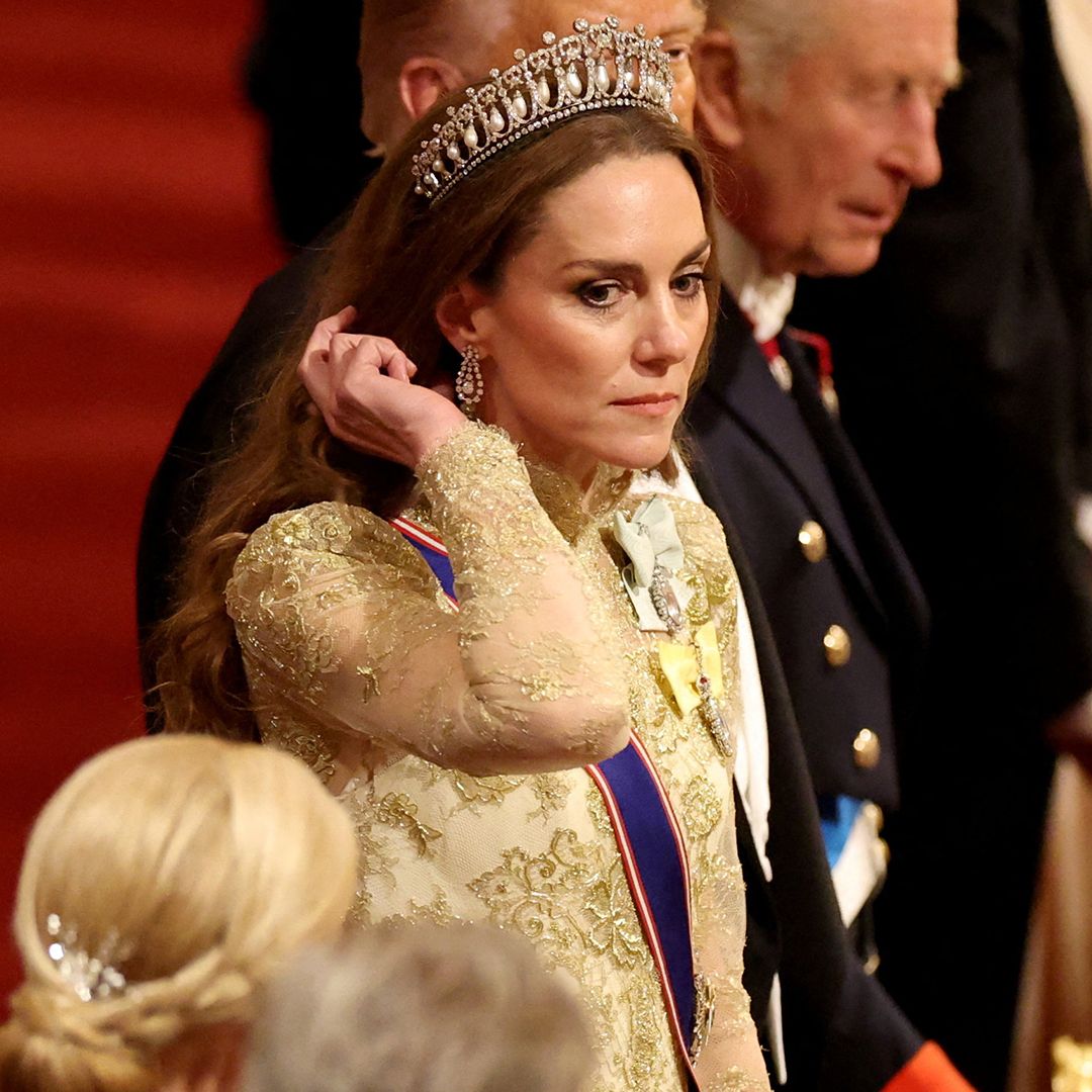 WINDSOR, ENGLAND - SEPTEMBER 17: Britain&#039;s King Charles, U.S. President Donald Trump and Britain&#039;s Catherine, Princess of Wales take their seats during a State Banquet at Windsor Castle for the State visit by the President of the United States of America on September 17, 2025 in Windsor, England. President Trump is in England from Sept. 16-18 on his second UK state visit, with the previous one taking place in 2019 during his first presidential term. (Photo by Phil Noble - WPA Pool/Getty Images)