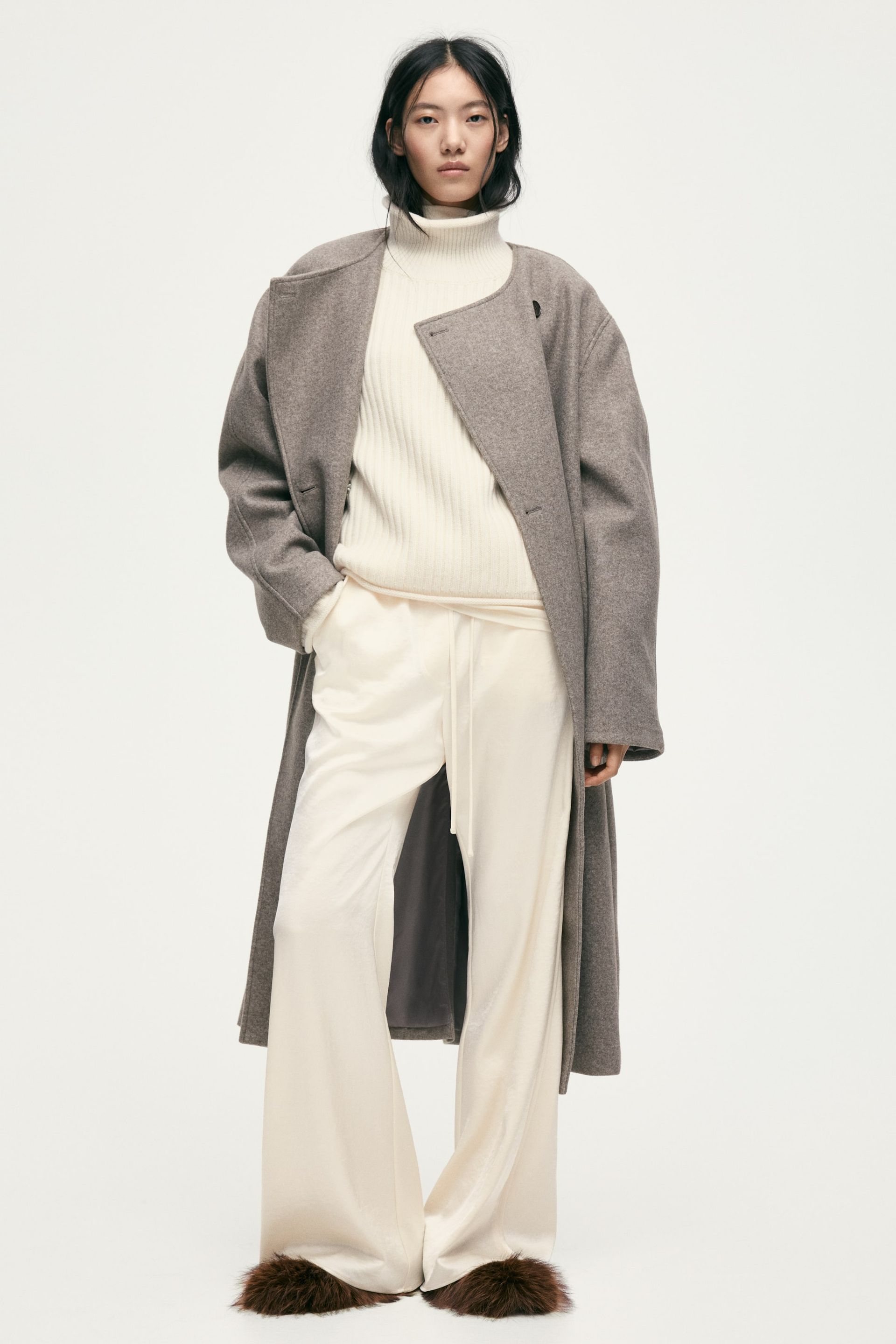 Flared Satin Trousers - Cream