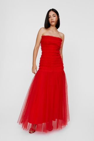 Tiered Tulle Bandeau Midi Dress