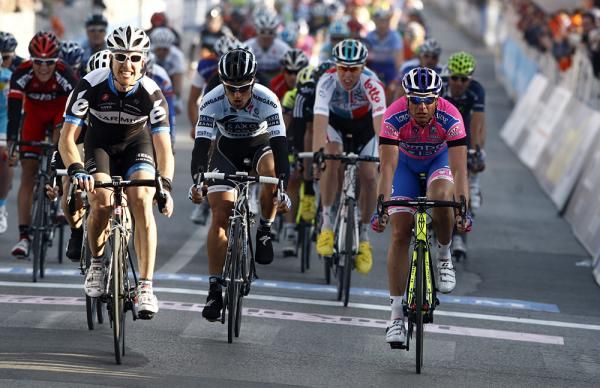 Farrar, Haedo and Petacchi cross the line.
