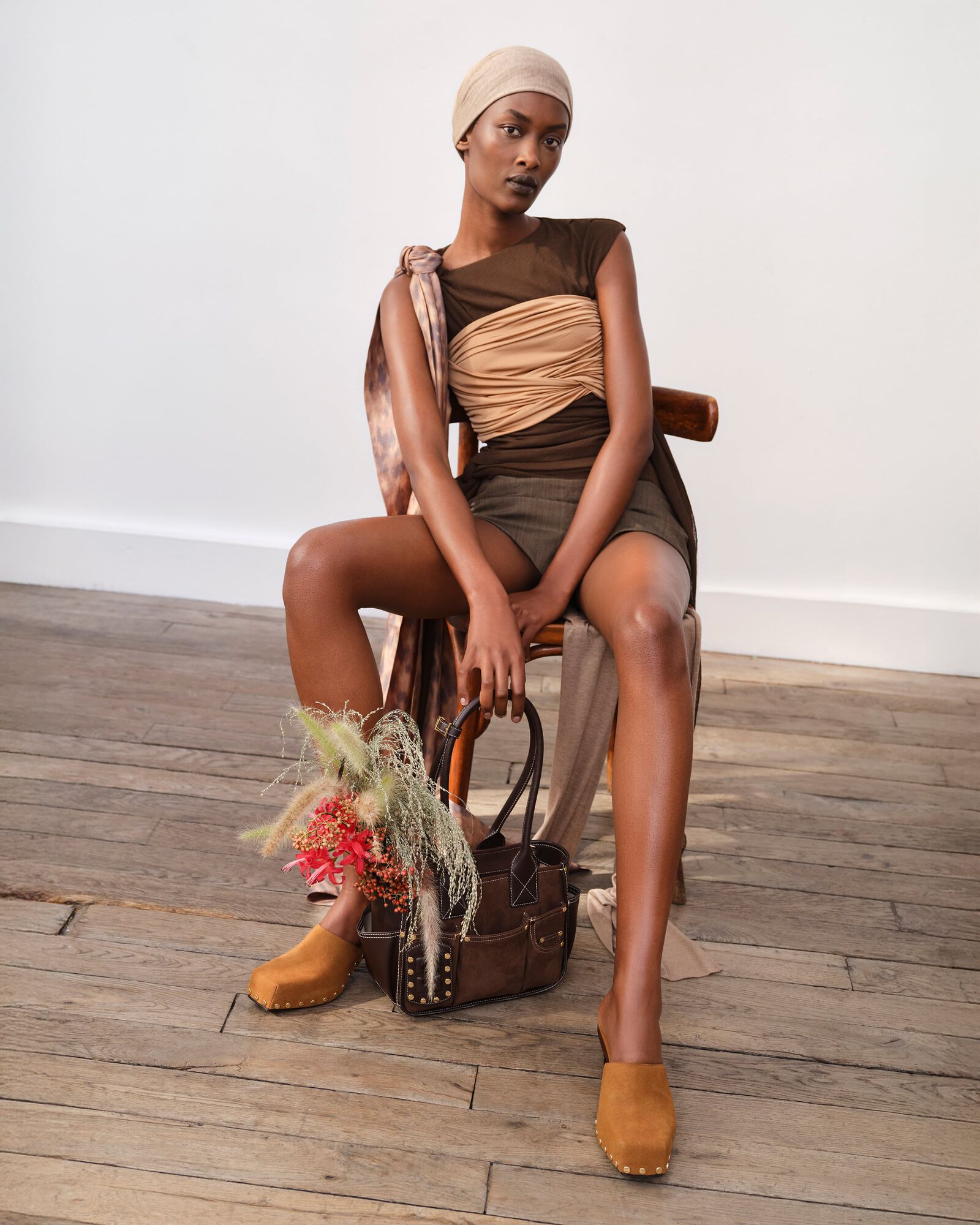 Ganni model leopard print coat and dress