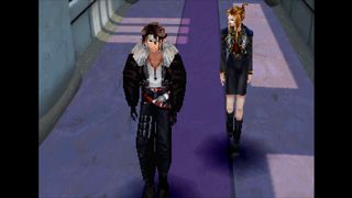 Squall walking through the hall with Quistis.