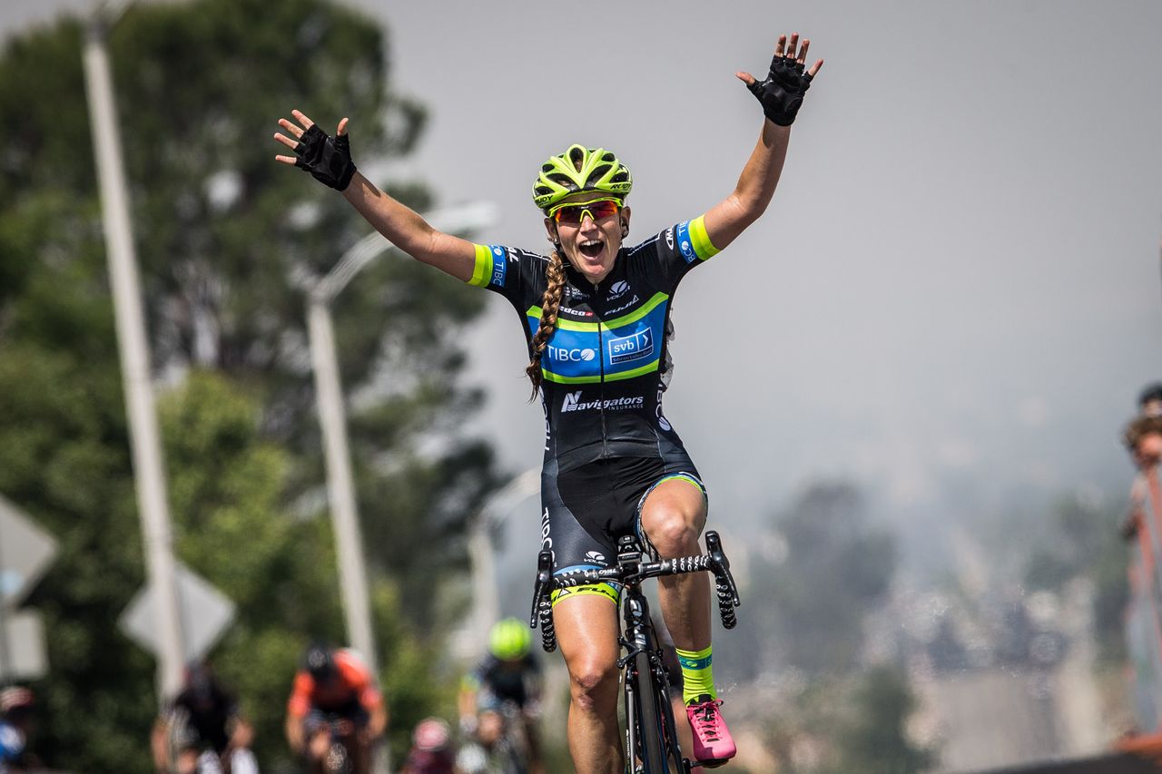 Lauren Stephens (TIBCO) taking the win on the Highland loop