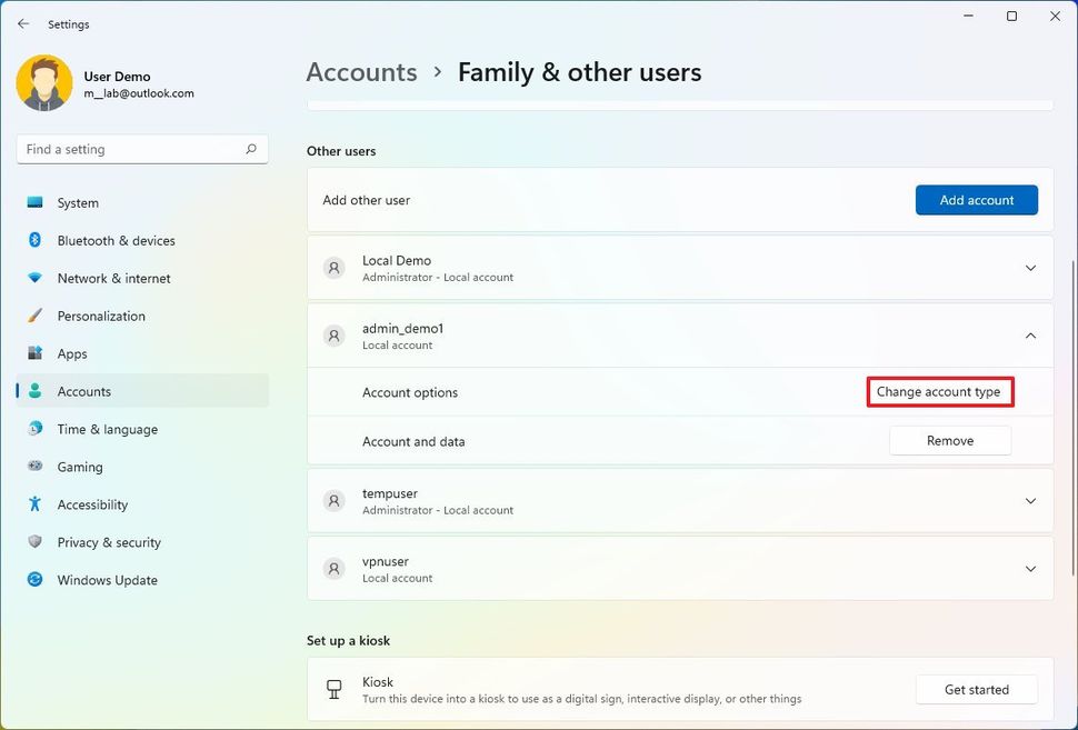 windows 11 make other account admin