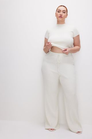 RIBBED TERRY FLARED PANTS | CLOUD WHITE